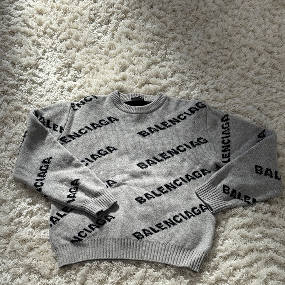 Balenciaga Sweaters - Balenciaga Charcoal Logo Knit Sweater ( 22” ptp)